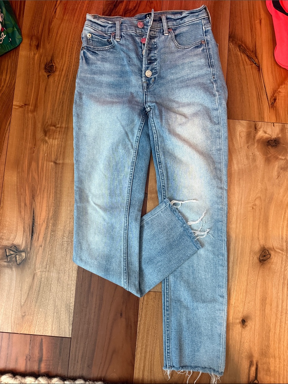 GAP Light Blue High-Rise Distressed Straight Jeans
